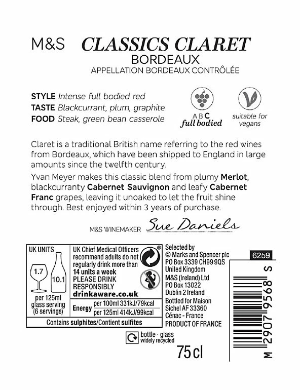 Best deal π M&S Classics Red Wine Claret - Case Of 6 π 5 Best deal π M&S Classics Red Wine Claret - Case Of 6 π - Image 3