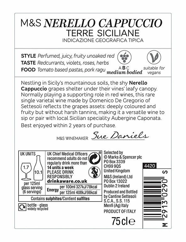 Best Pirce π M&S Found Red Wine Nerello Cappuccio - Case Of 6 π 5 Best Pirce π M&S Found Red Wine Nerello Cappuccio - Case Of 6 π - Image 3